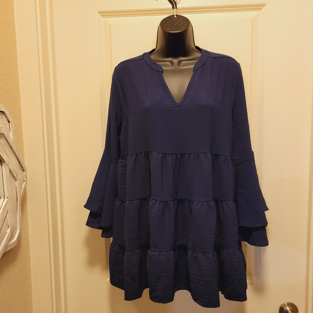 Navy Zenana Layered Boutique Peplum Blouse